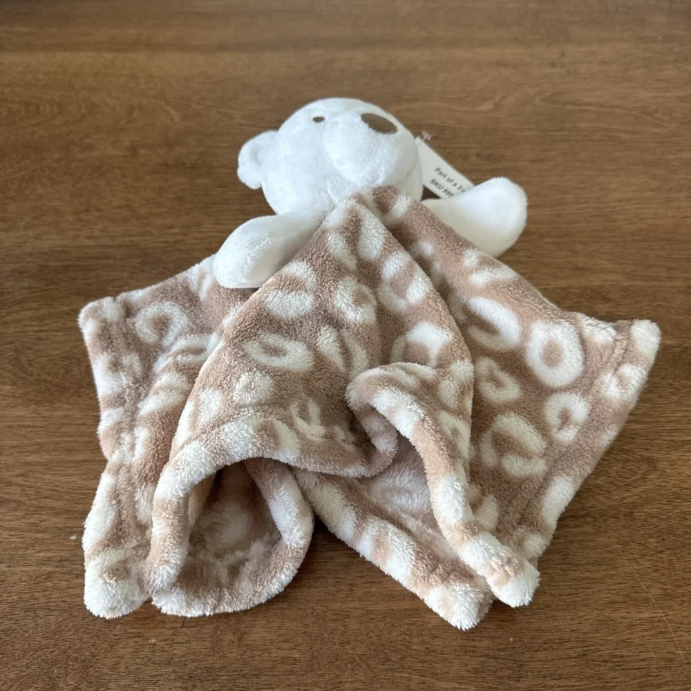 Baby Essentials White Bear Tan Cheetah/Leopard Security Blanket/Lovey